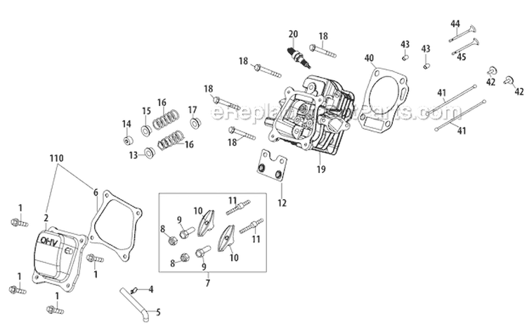 Cylinder Head Diagram and Parts List for 31AS2S1E701 2011 Yard Man Snow Blower